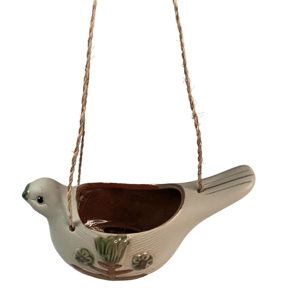 Dove Bird Ceramic Hanging Planter Pot Pottery Figural Folk Art Earthenware VTG