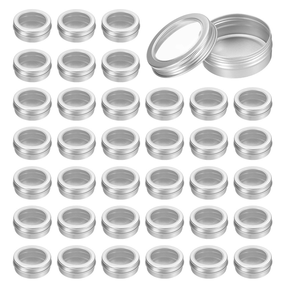 40 Pcs 2 oz Aluminum Round Tins Cans with Clear Lid, Silver