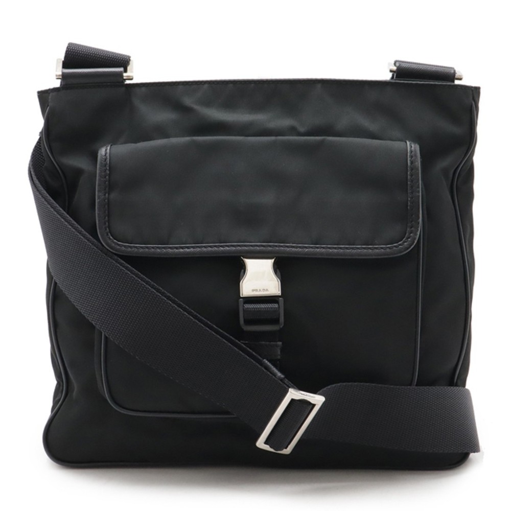 PRADA Nylon & Leather Shoulder Bag in Black with Silver Hardware RARE
