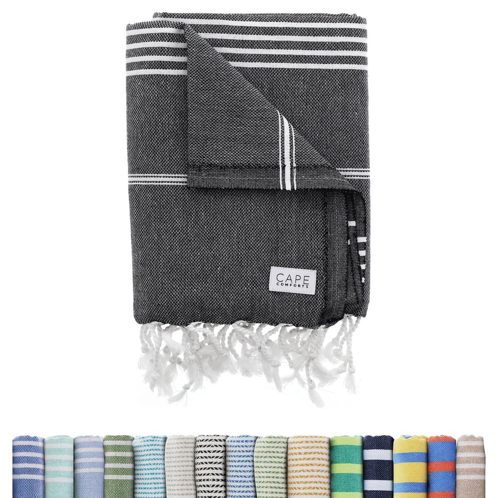 Large Soft Quick-Dry Black Turkish Beach Towel - Lightweight & Absorbent