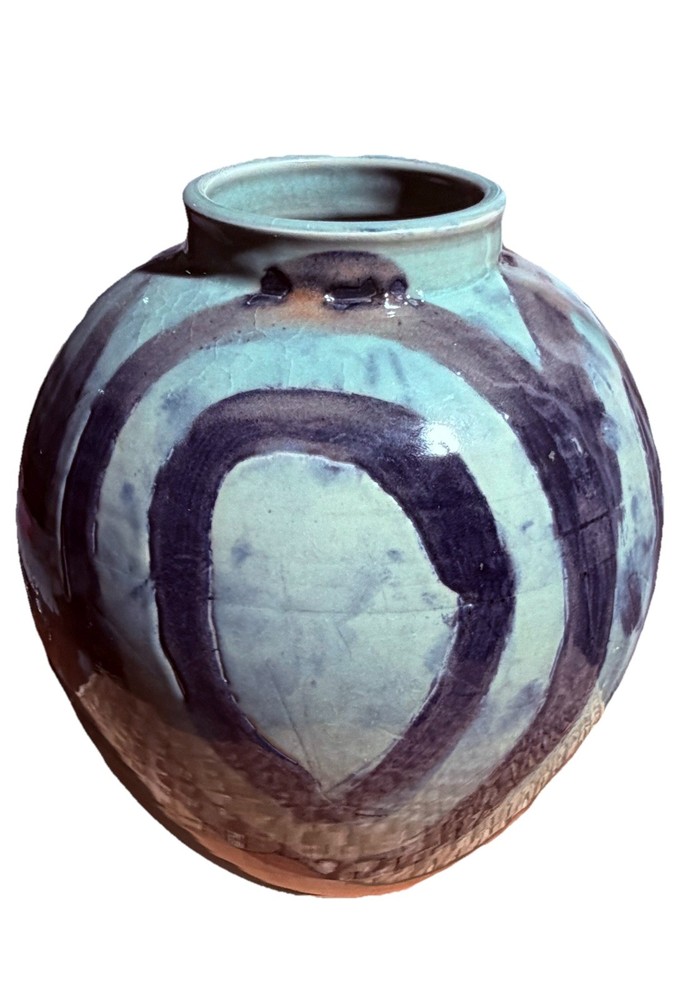 Vintage Hand Made Large Ceramic Pottery Vase  Circle Design