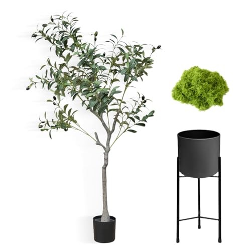 5FT Tall Artificial Olive Tree in Black Planter for Indoor Decor