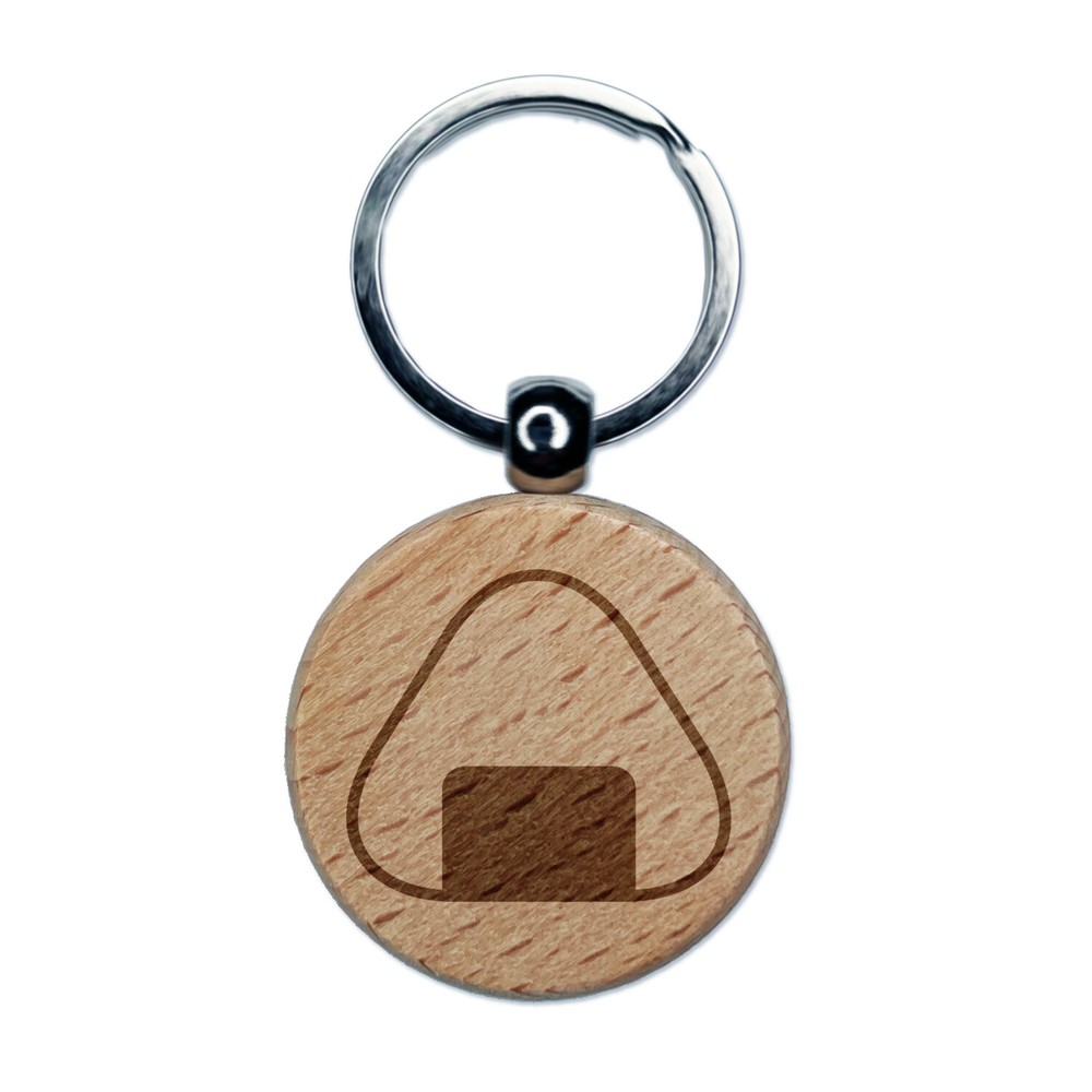 Onigiri Rice Ball Engraved Wood Round Keychain Tag Charm