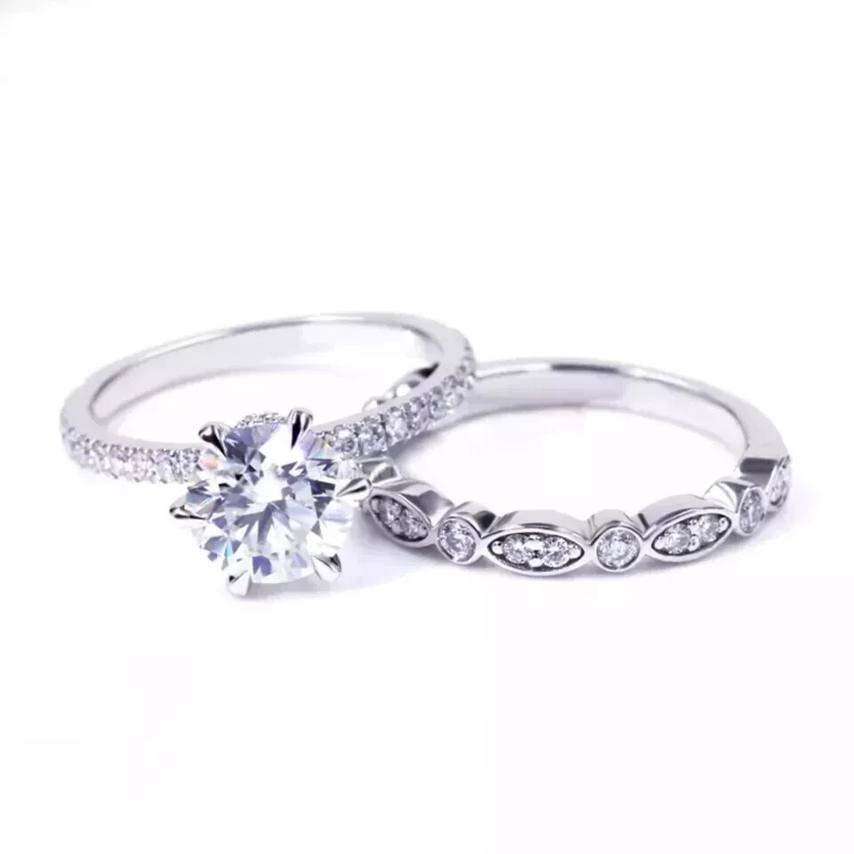 14k White Gold Plated 2.00Ct Round Cut Natural Moissanite Women Engagement Ring