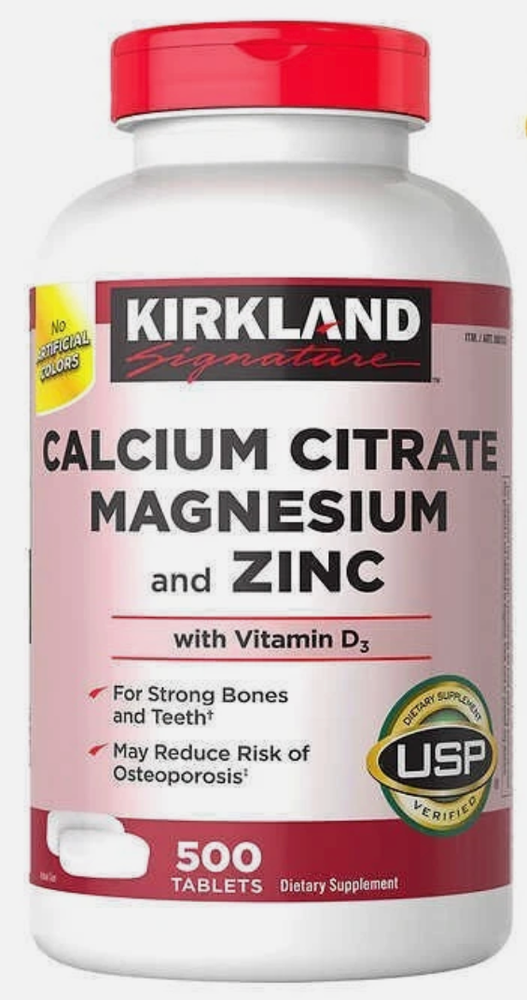 Kirkland Signature Calcium Citrate, Magnesium and Zinc, 500 Tablets