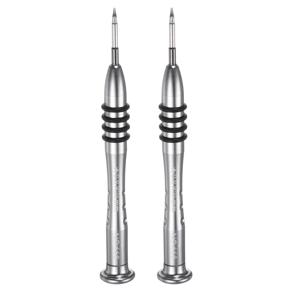 2pcs 0.8mm Precision Magnetic Star Screwdriver with Aluminum Handle, Silver Tone