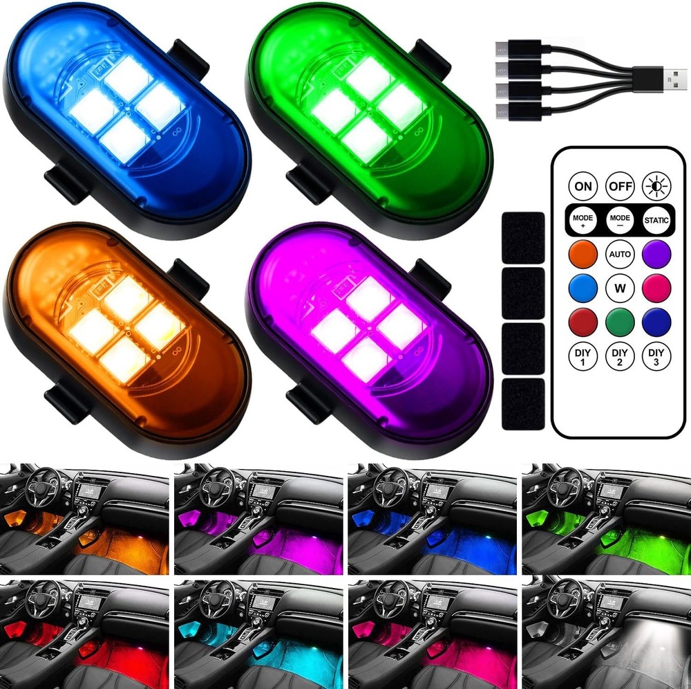 Upgraded Wireless LED Lights for Car, Rechargeable Interior Car Lights with 8 Co