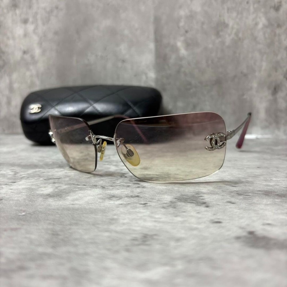 Chanel 4017-D Pink Rhinestone CC Logo Rimless Sunglasses with Case Free Shipping