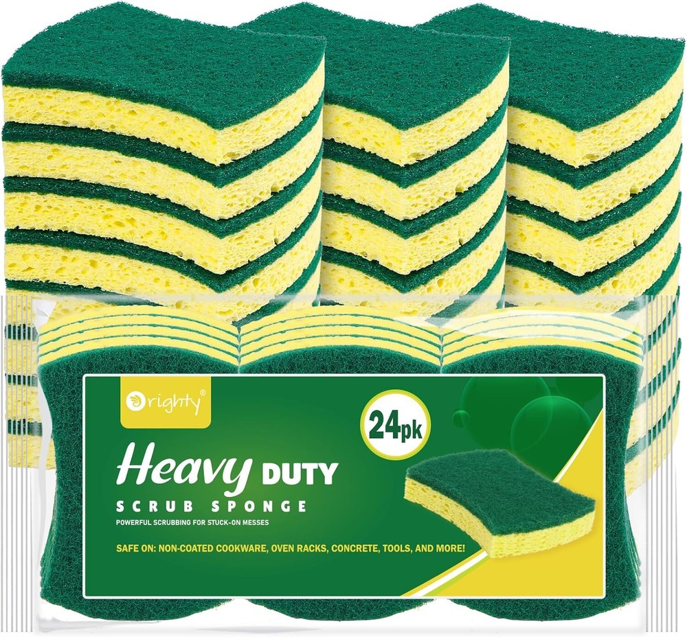 ORIGHTY Heavy Duty Cellulose Kitchen Scrub Sponges with Powerful Green Scrubbing Side
