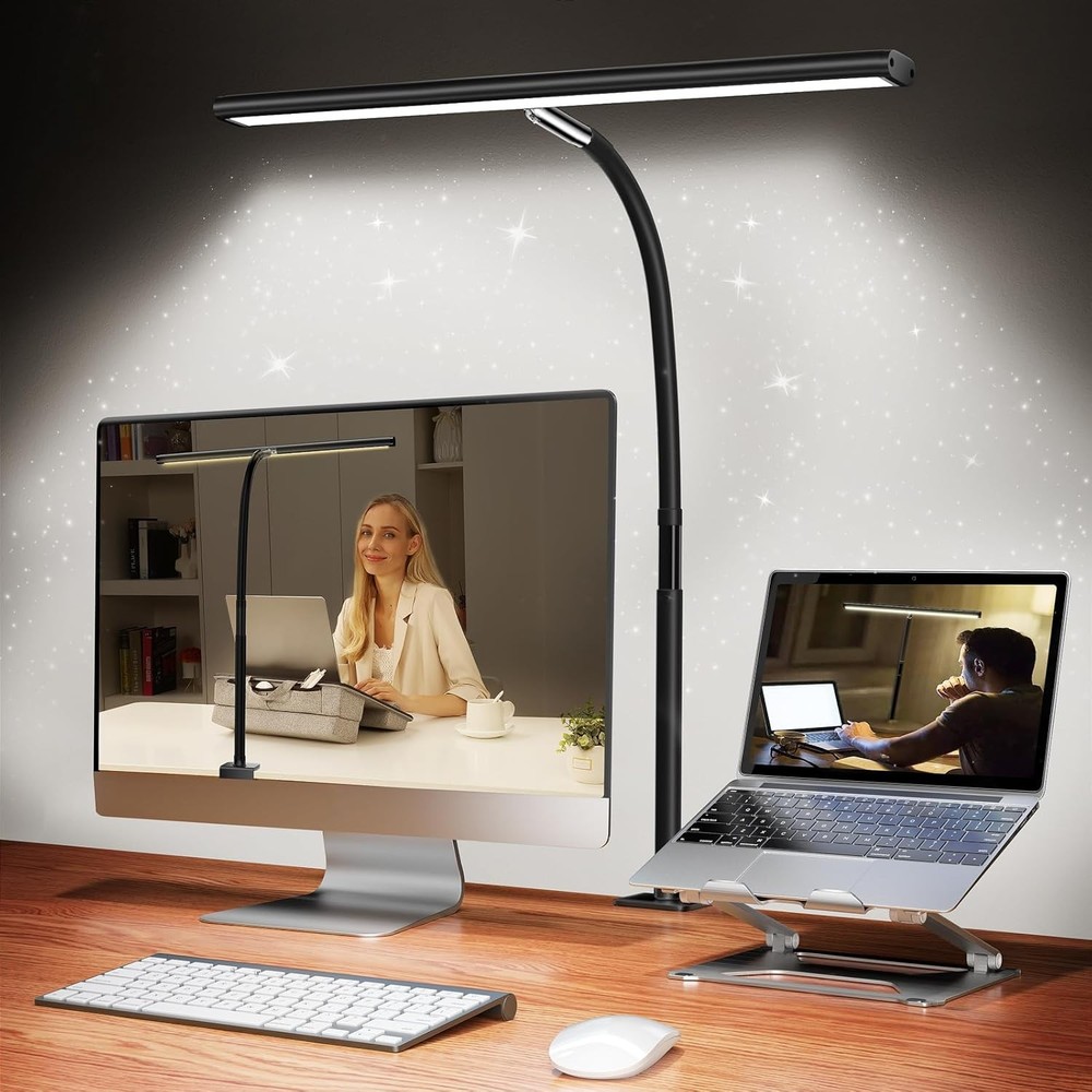 LED Desk Lamp with Clamp – Eye-Caring Adjustable Gooseneck Desk Light, Stepless