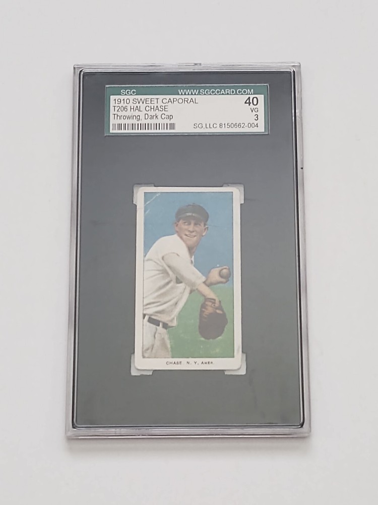 1910 T206 Sweet Caporal Hal Chase Throwing Dark Cap SGC 40 Vintage Baseball Card