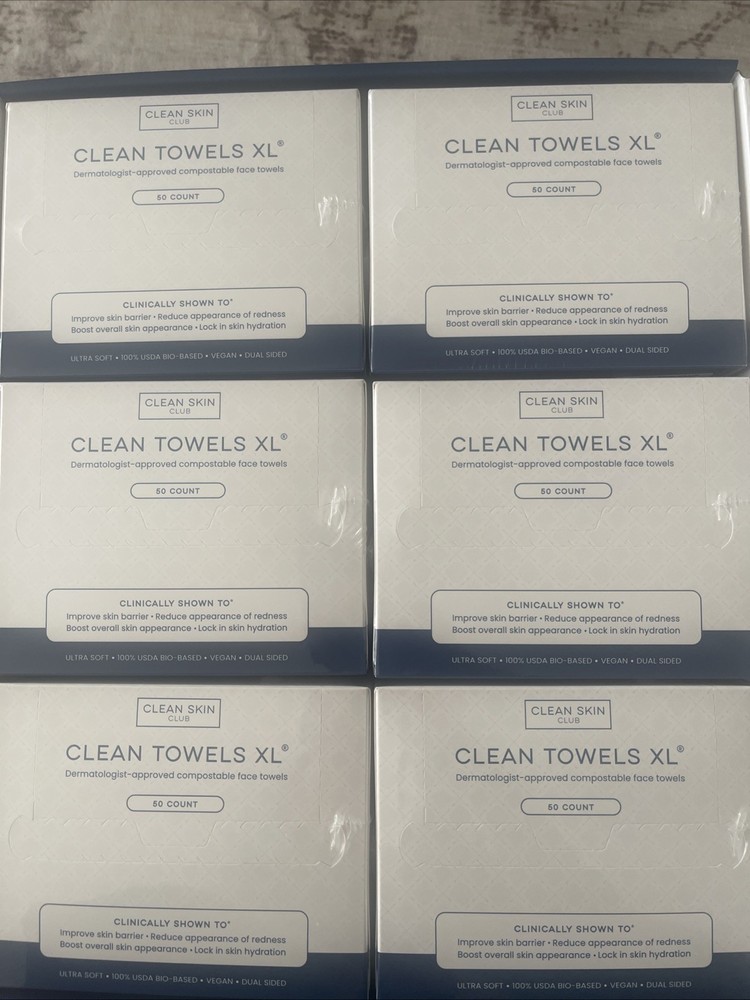 Clean Skin Club Clean Towels XL 100% Biobased Face Towel Disposable 6 BX- 300 Ct