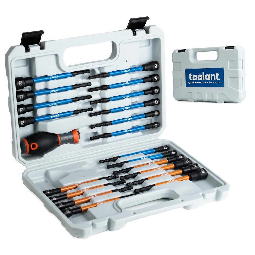 21pcs Extra Long Magnetic Nut Driver Bit Set SAE and Metric by Toolant