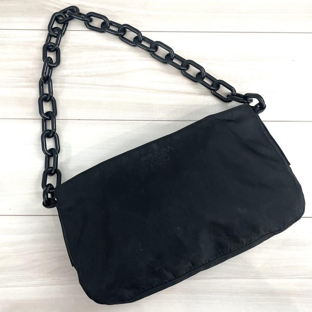Prada Black Nylon One Shoulder Bag with Plastic Chain Pre-Owned