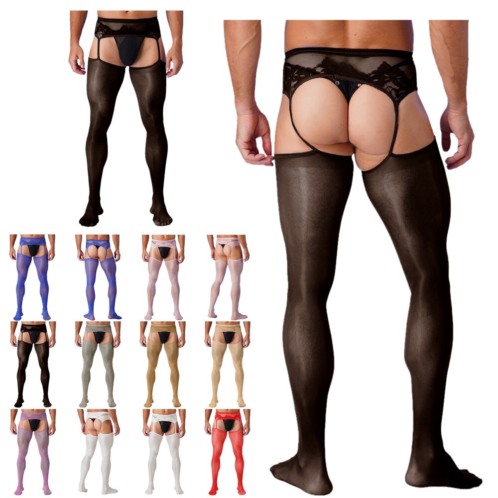 US Men's See Through Cut Out Crotchless Pantyhose Stretchy Thigh High Stockings