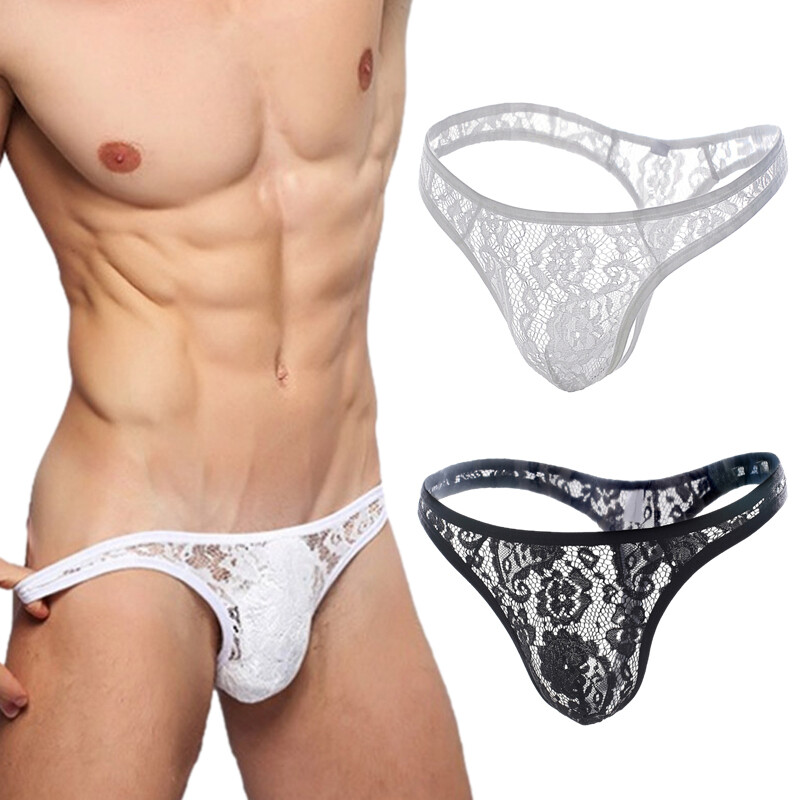 Men Sexy Lace Thongs Sheer G-String Underwear Briefs Lingerie T-Back Nightwear