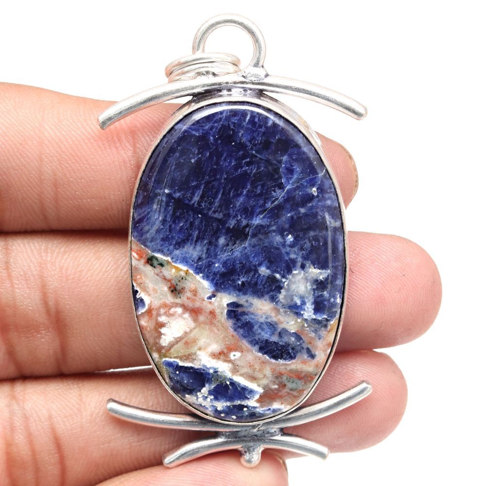 Sodalite Gemstone Silver Pendant Gift for Women 2.5 Inch