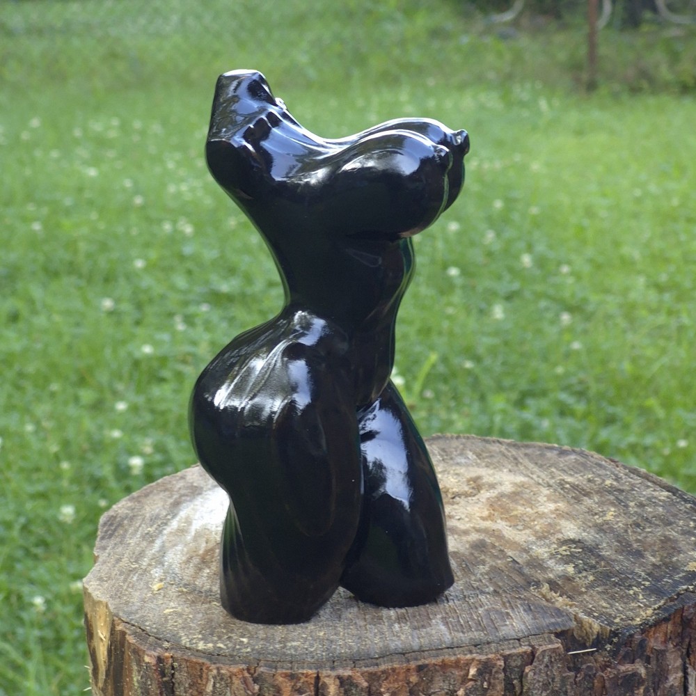 Erotic Black Pine Wood Female Torso Sculpture 6 Inch Handcarved Recycled Art