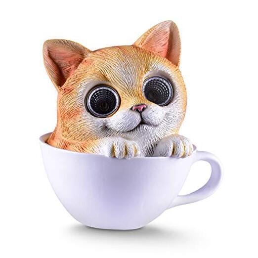 Cat in Cup Solar Garden Decorations Figurine | Outdoor LED Decor Figure |