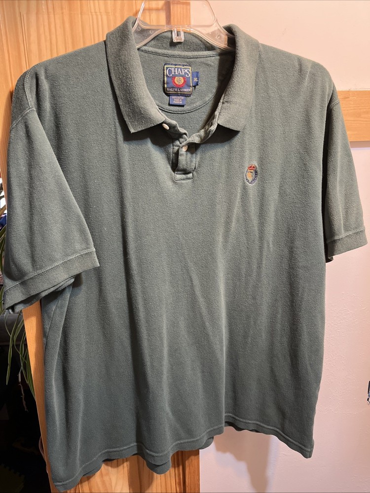 Vintage Chaps Ralph Lauren Shirt Mens XL Green Polo Short Sleeve Cotton Button