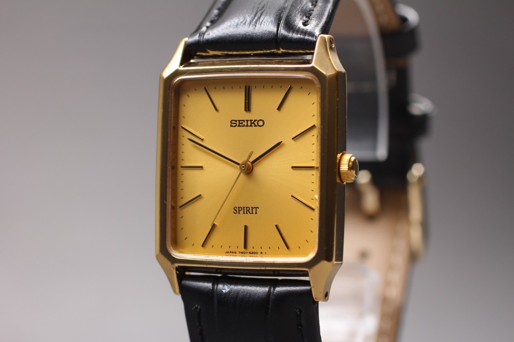 [EXC+++++] Seiko Spirit 7N01-5180 Gold Square Quartz Men's Watch From JAPAN