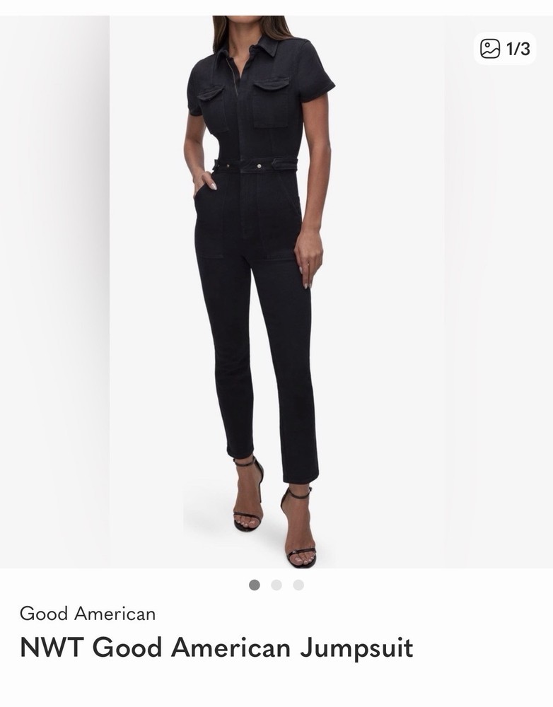 NEW! Good American Fit For Success Denim Jumpsuit Black SZ M