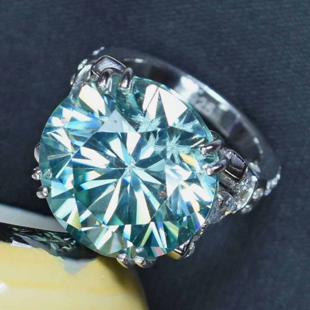10.25 Ct. Certified Blue Round Diamond Ring 925 Silver Big Christmas Gift Pick