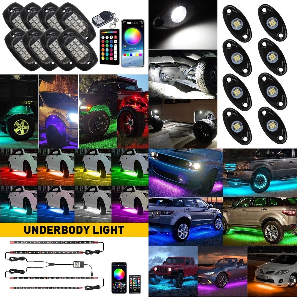 8X White LED Rock Lights Underbody Trail Rig Glow Lamp Offroad SUV Pickup Truck