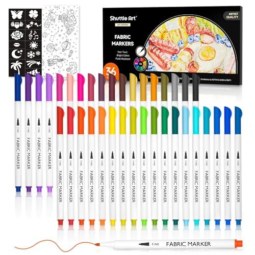 Shuttle Art 36 Colors Fabric Markers, Fabric Markers Permanent Markers for T-...