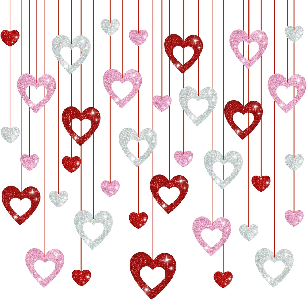 36 Piezas Remolinos Colgantes Corazón Brillo Día de San Valentín - Sin Decoraciones Hágalo Usted Mismo