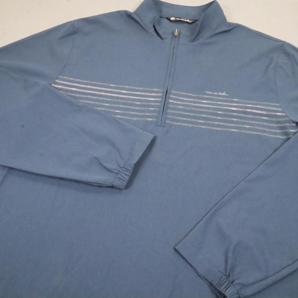TravisMathew 1/4 Zip Pullover Mens 2XL Blue Stripe Golf Stretch Long Sleeve