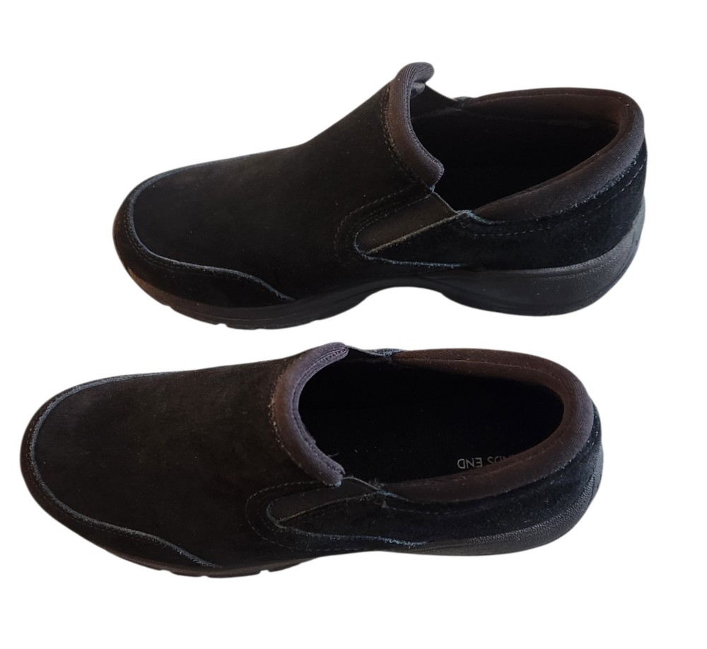 Lands' End Women's Suede Slip-On Shoes, Walking Loafers in Black, Size 8B