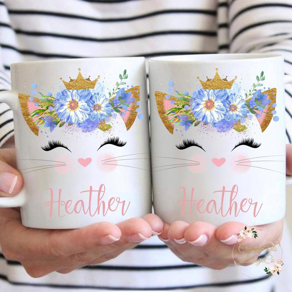 Personalized Kitty Mug Personalized  Kids Ceramic  Mug Floral Mug Microwave