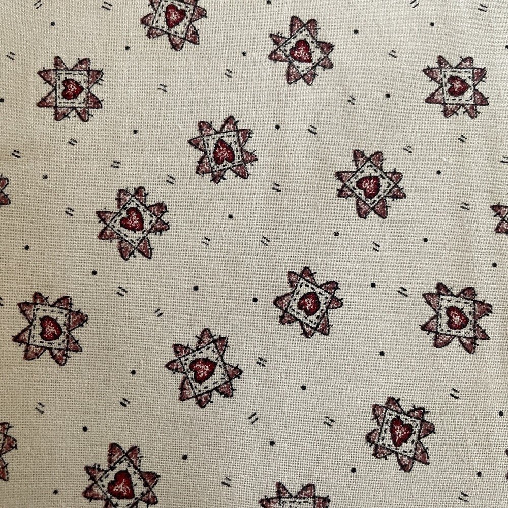 folk country Cream mini red quilted heart print peace creek Spectrix 2 yards