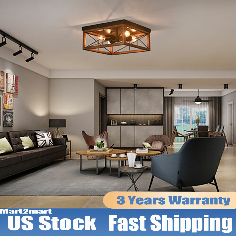 4 Light Farmhouse  Pendant Chandelier Ceiling Fixture Wood Dining Room Office
