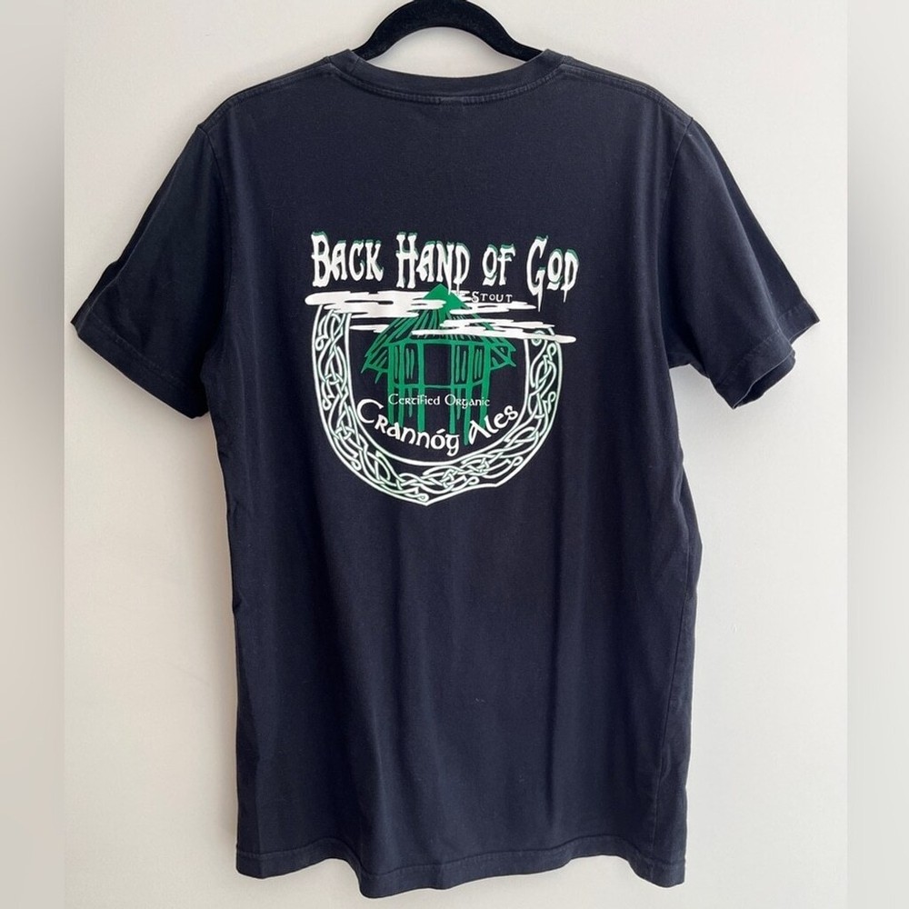 Crannog Ales Back Hand of God Black Organic Cotton Unisex Tee-image