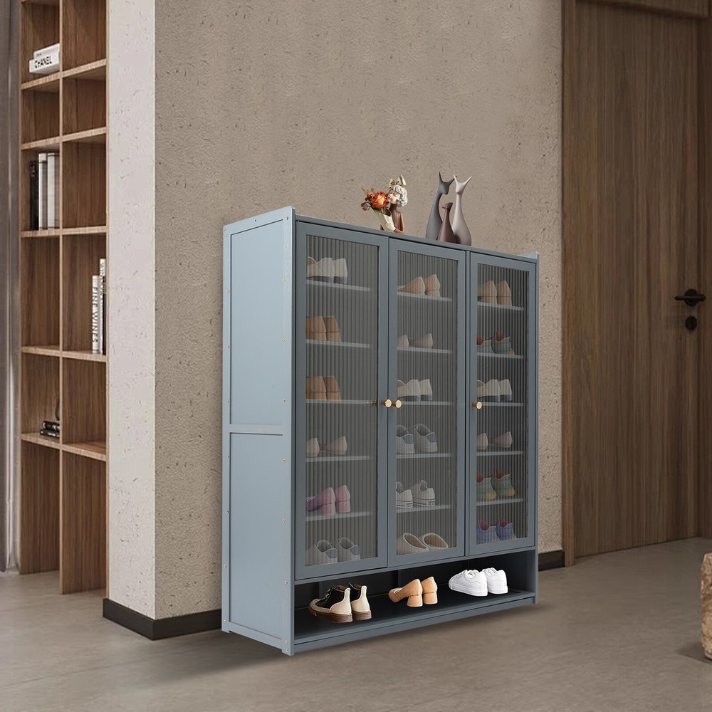 Freestanding Shoe Rack Cabinet with Slipper Storage & Plant Shelf for Entryway