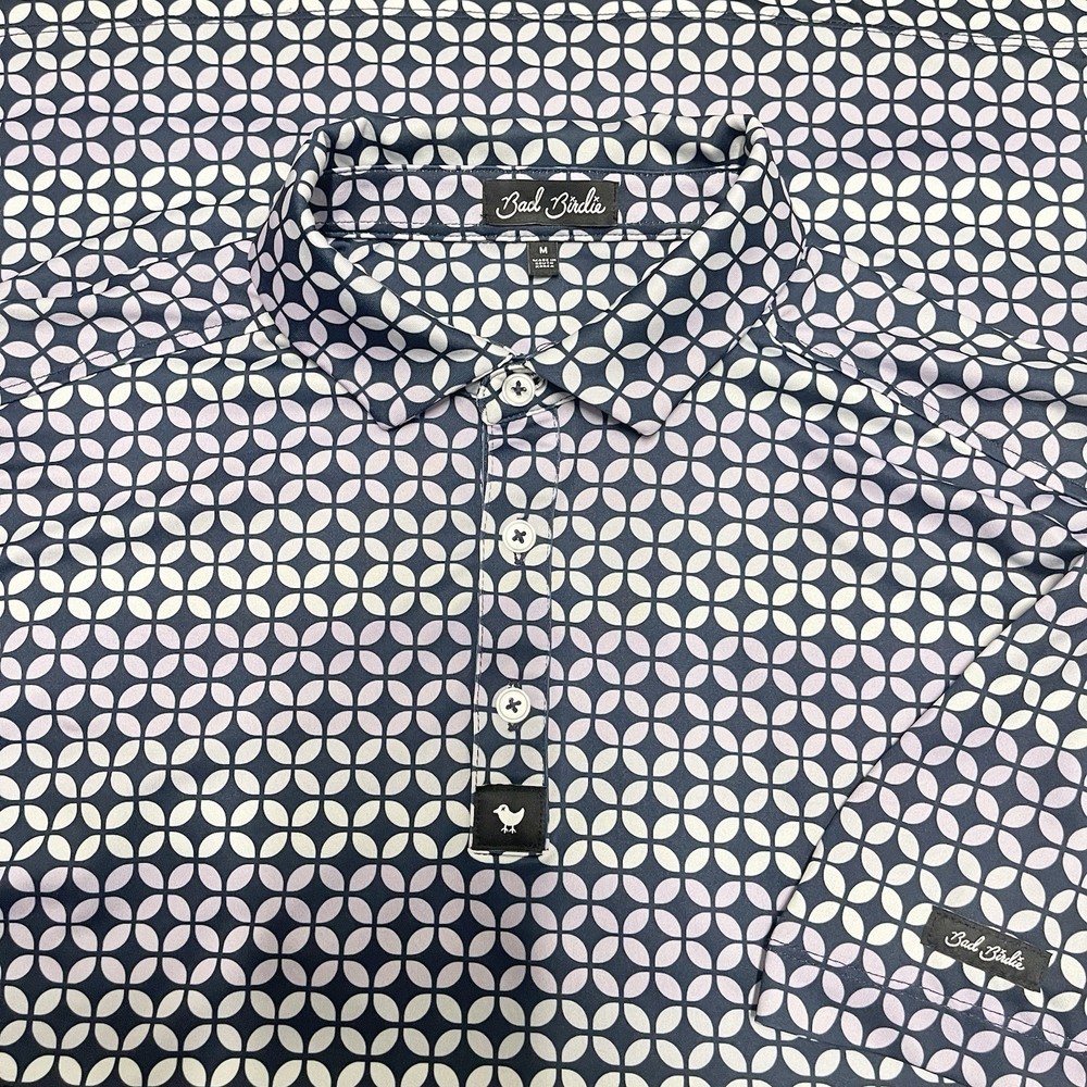 Bad Birdie Polo Men Med Purplexed Geo Print Short Sleeve Performance Golf Shirt