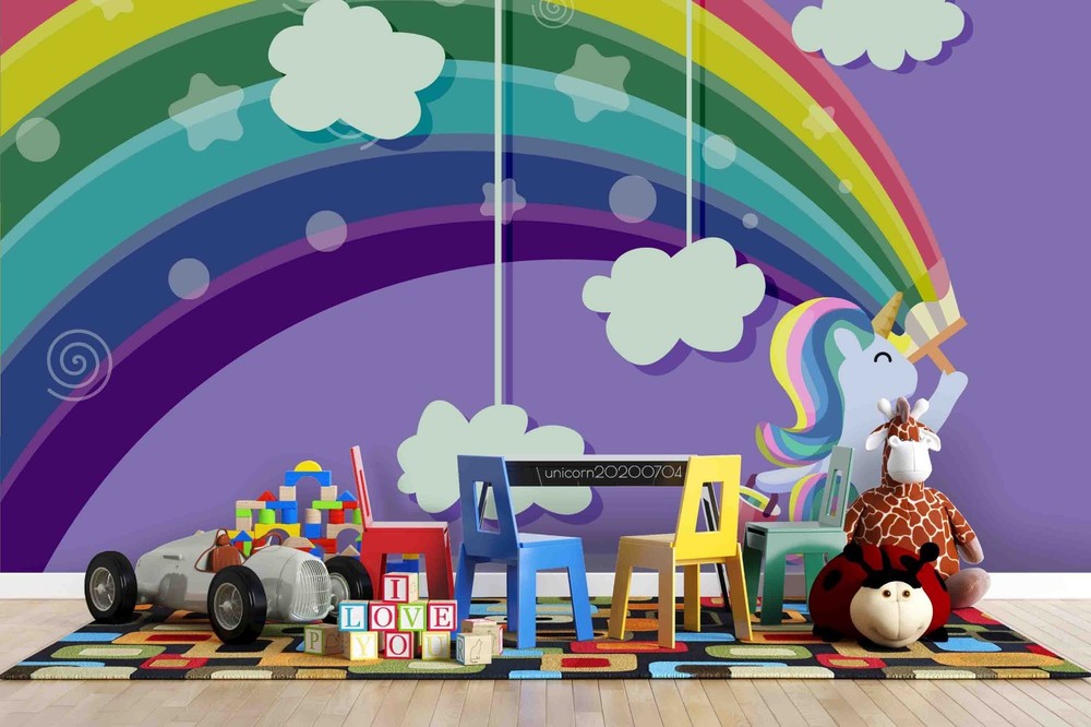 3D Unicorns Rainbows Cartoon Wall Murals Wallpaper Murals Wall Sticker 4