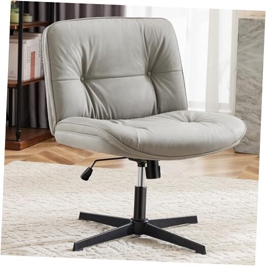 Criss Cross Leg Armless Office Desk Chair Wide Seat Khaki Grey Comfortable