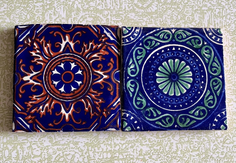 4”x 4” 2 pcs Romalio Mexican Clay Tile Handmade Talavera Backsplash Mosaic