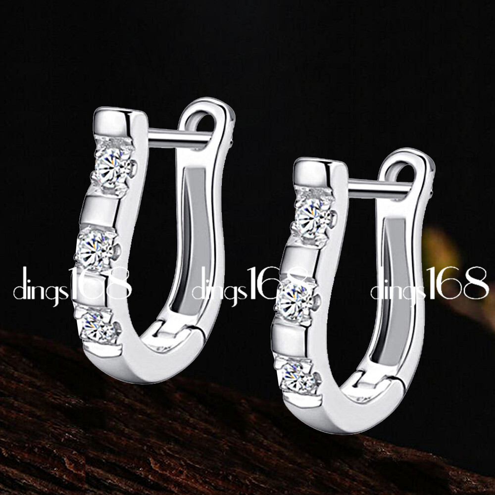 925 Silver Hypoallergenic 13x10mm Crystal U-Hoop Post Earrings P1250  