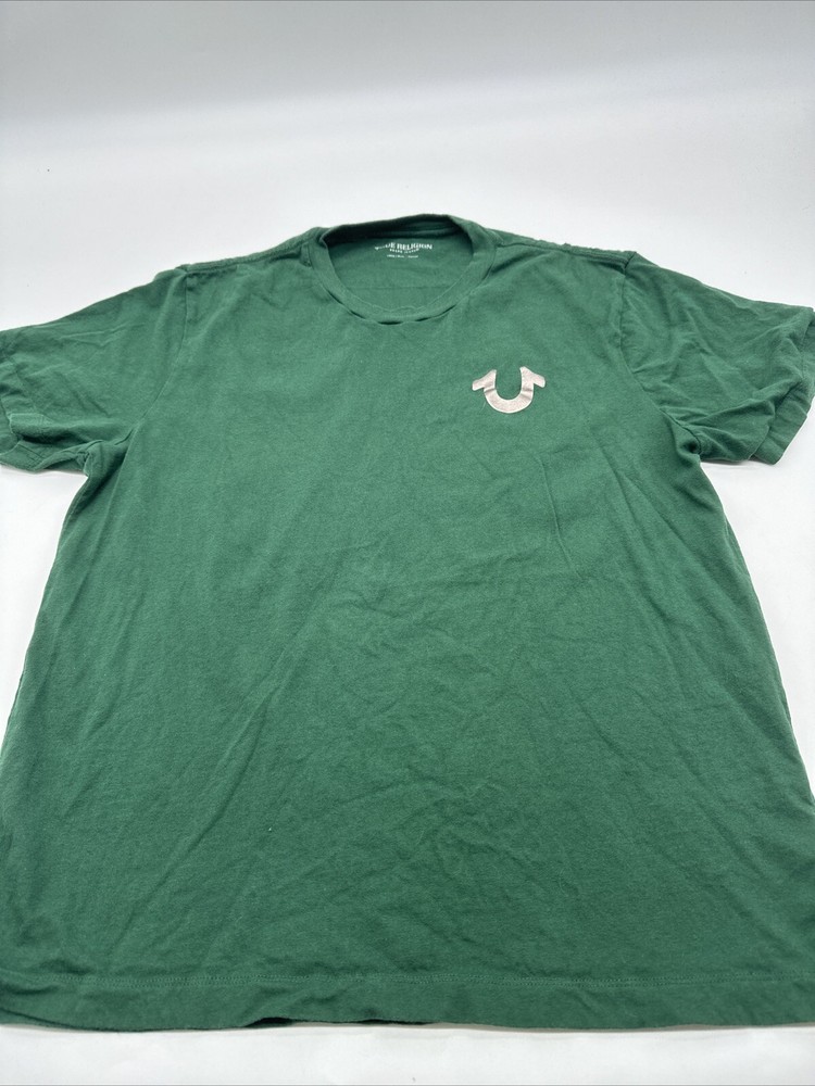 True Religion Women's Large Green Graphic Logo Print T-Shirt #19305