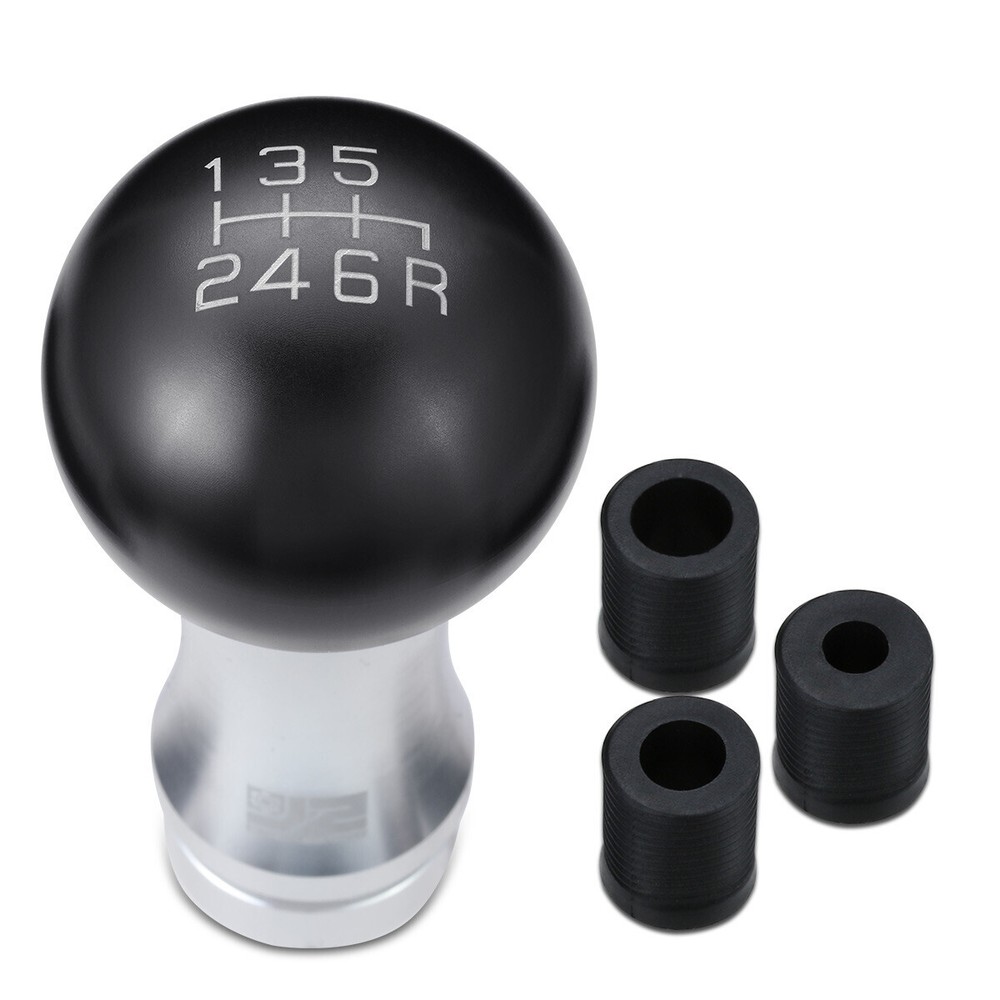 2-Piece 48mm 6-Speed MT Aluminum Black Silver Shift Knob+Adapter-J2 Engineering