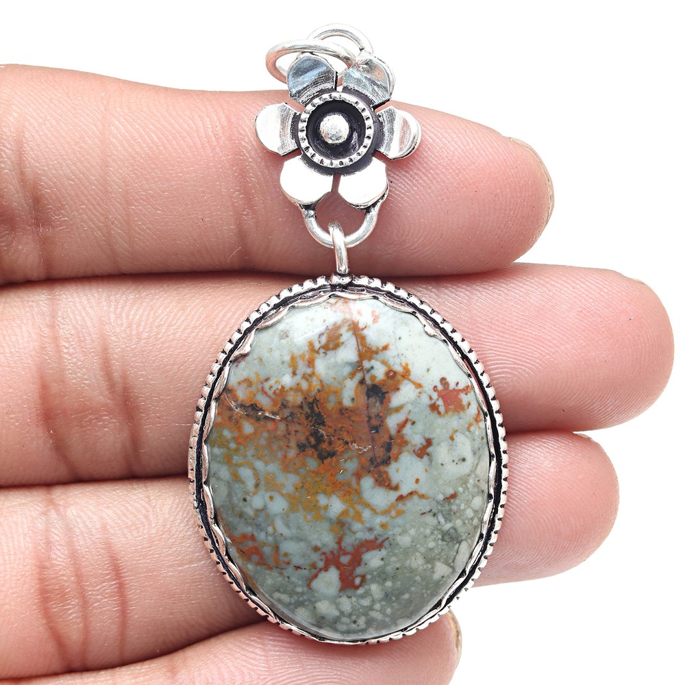 American Jasper Gemstone Pendant Handmade Silver Jewelry Gift for Women 2.5 Inch