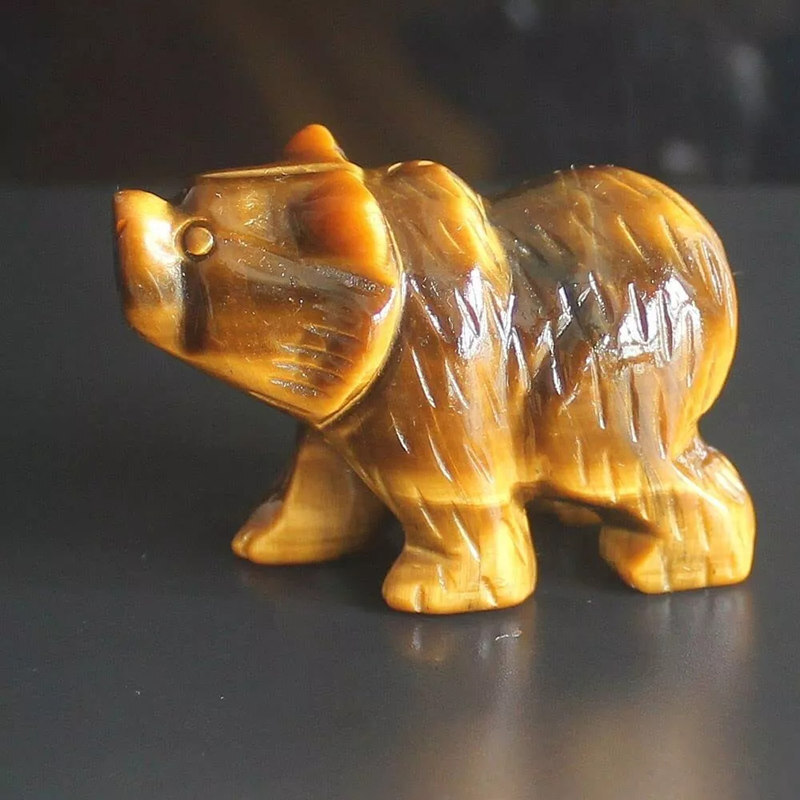 Natural Tiger Eye Quartz Crystal Gemstone Polar Bear Carved Mini Animal Figurine