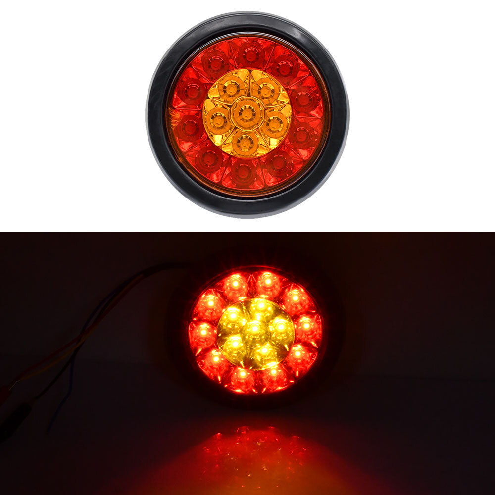 2x 4-Inch Amber/Red 16 LED Semi Trailer Brake Turn Tail Lights