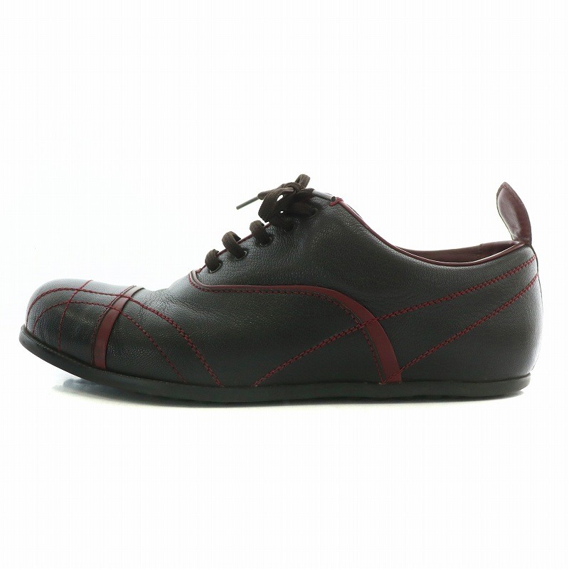 Men's Prada Leather Sports Sneakers 8.5US Brown Low Cut Round Toe Stitching