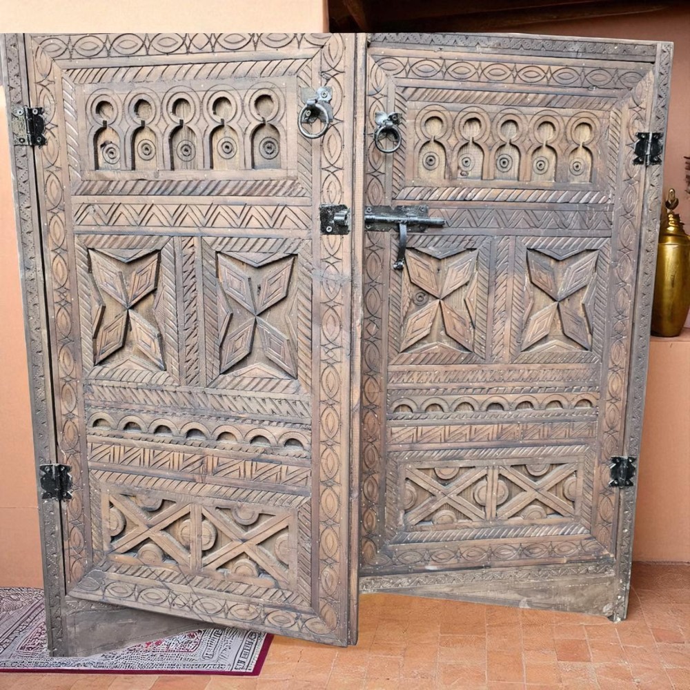 Handcrafted Large Rustic Moroccan Wooden Storage Cabinet