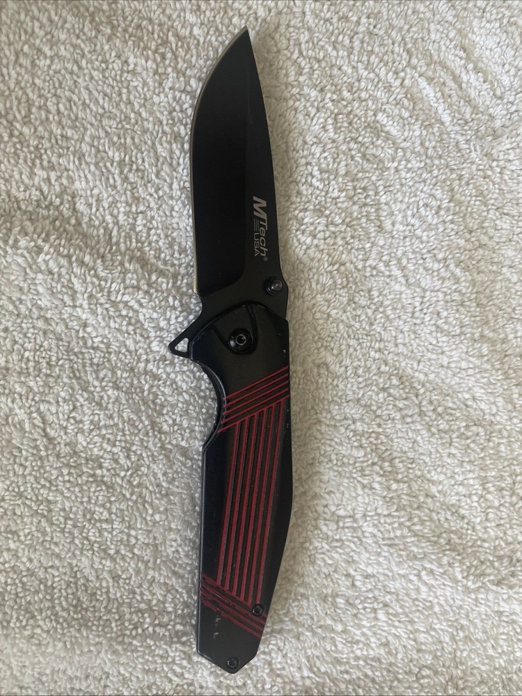 MTech USA Red Black Tactical Folding Knife with Pocket Clip